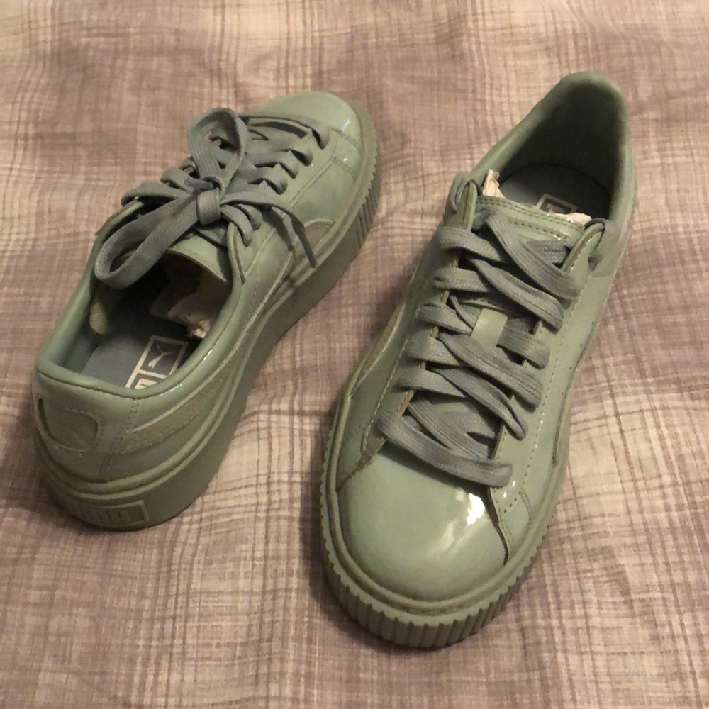 Never worn Puma Patent mint colored sneakers